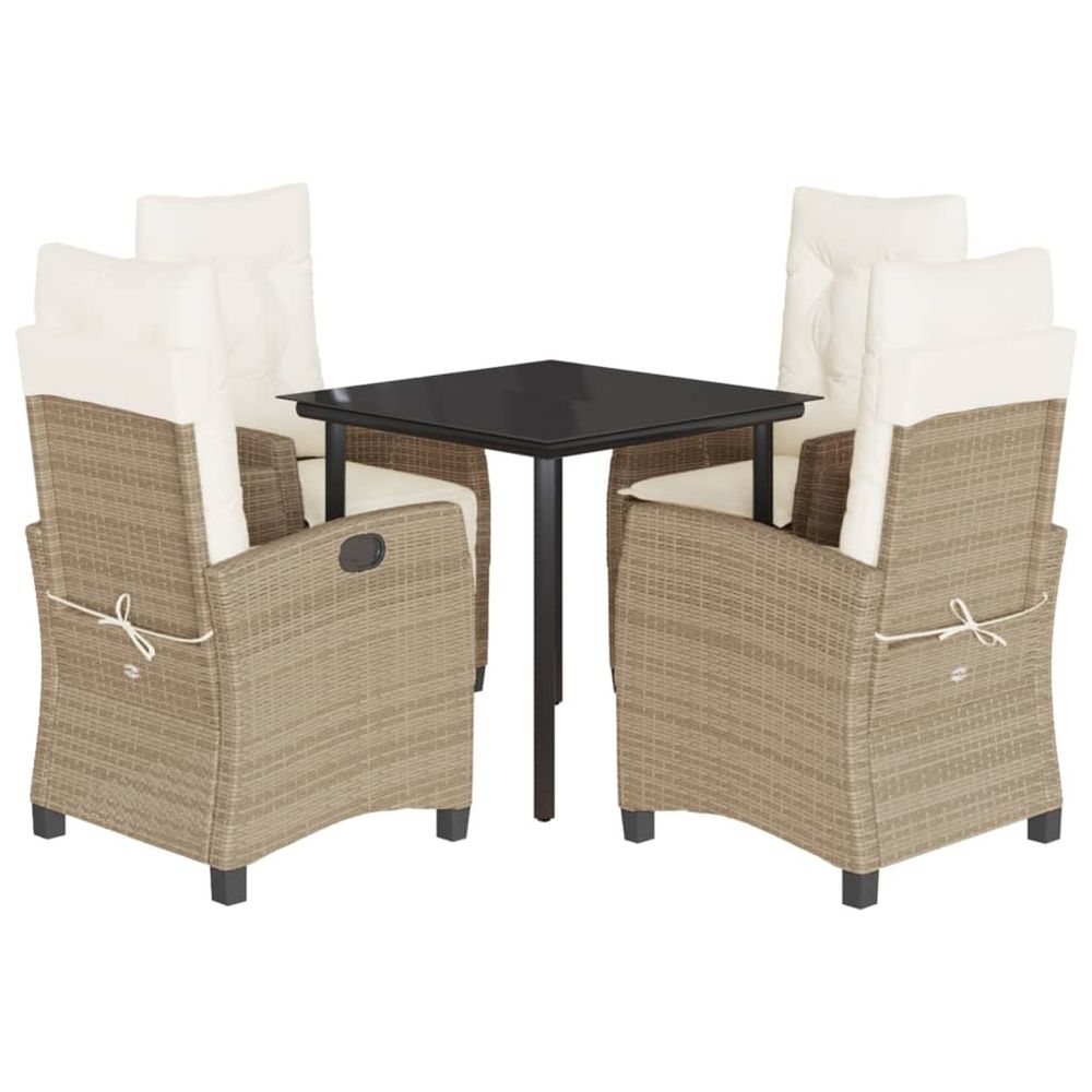 Ensemble à manger de jardin avec coussins 5pcs beige poly rotin