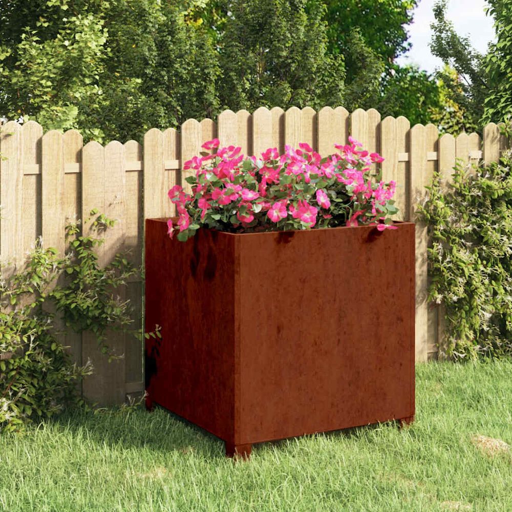 Jardinière sur pieds en acier corten design industriel effet rouillé 49x47x50 cm
