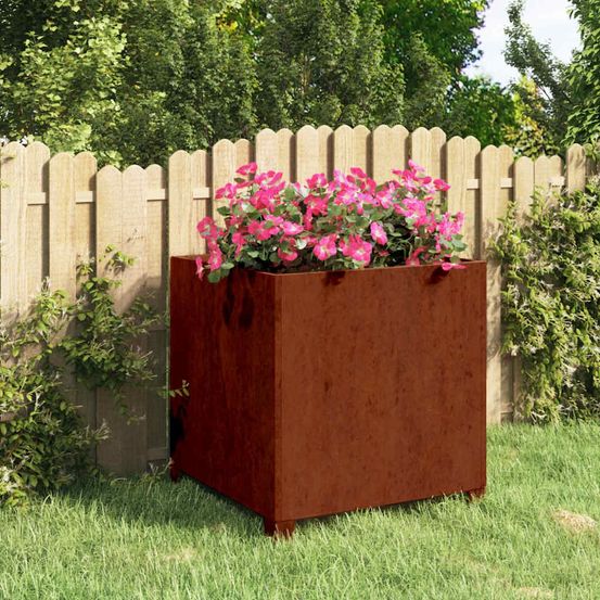 Jardinière sur pieds en acier corten design industriel effet rouillé 49x47x50 cm