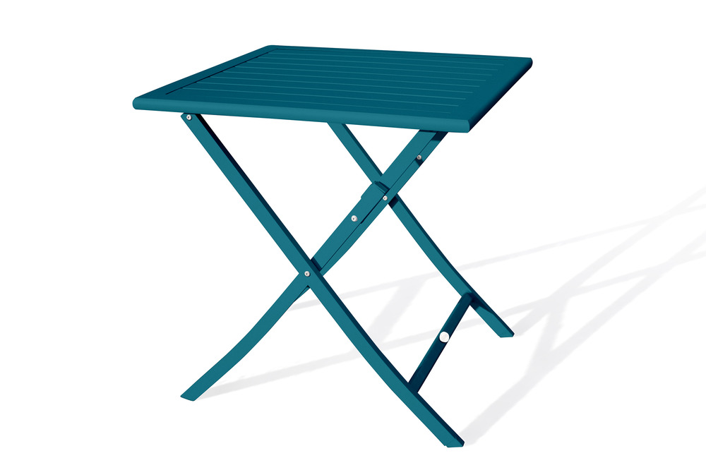 Table de jardin marius 70 cm pliante en aluminium bleu canard