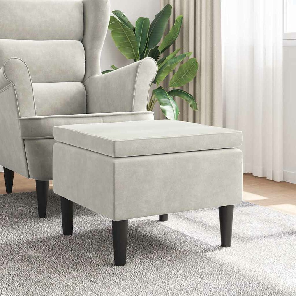 Tabouret avec pieds en bois velours crème