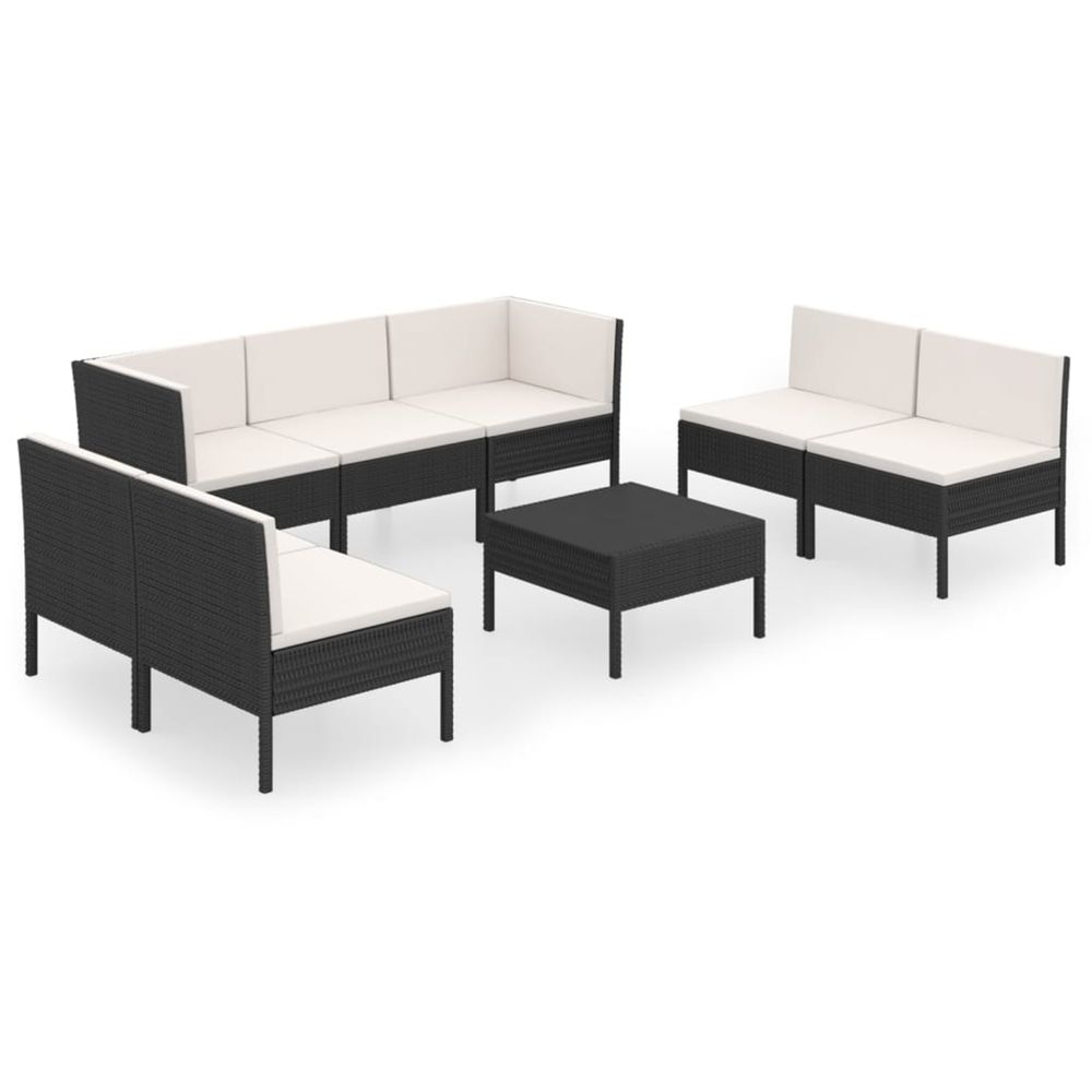 Salon de jardin 8 pcs avec coussins résine tressée noir