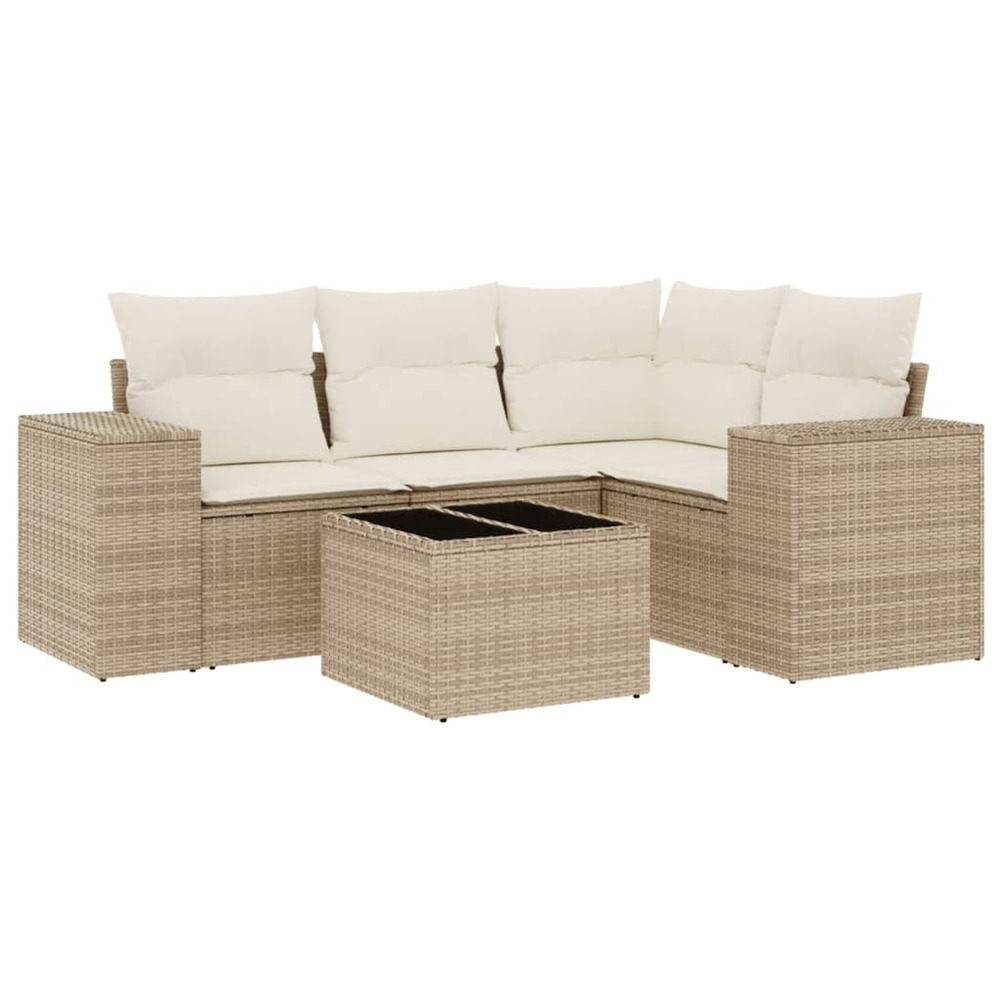 Salon de jardin avec coussins 5 pcs beige résine tressée