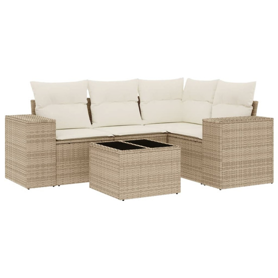 Salon de jardin avec coussins 5 pcs beige résine tressée