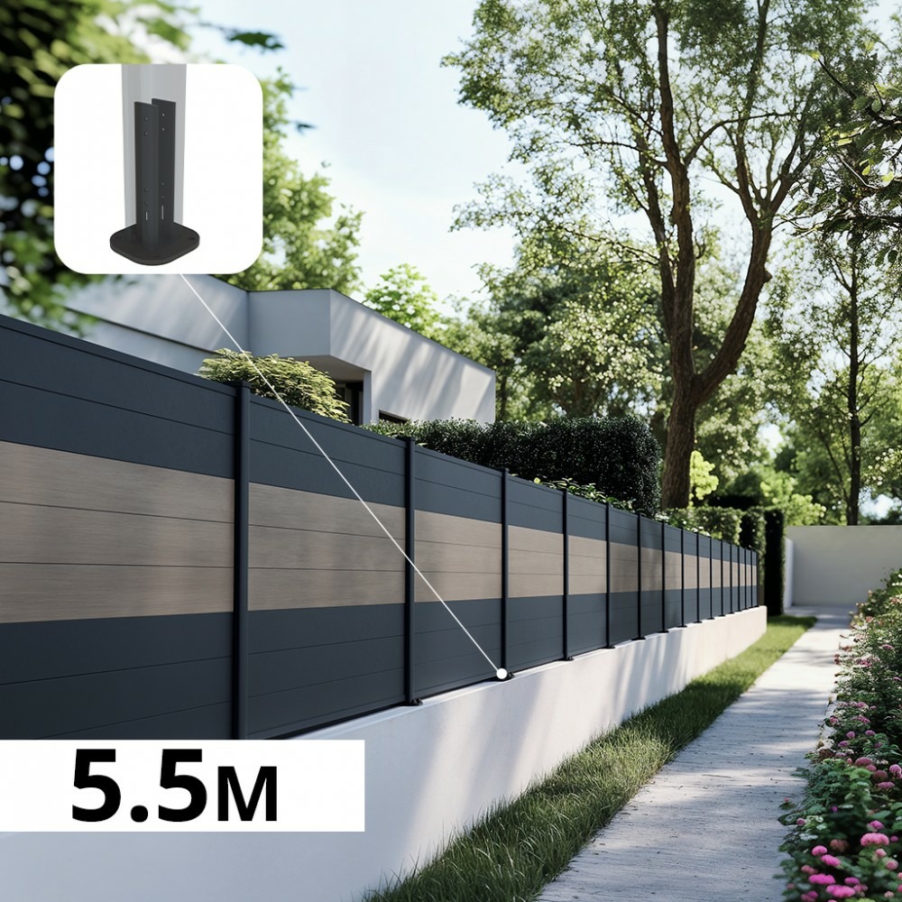 Kit clôture aluminium sur muret poteau sur platines - bahia & cruz argent h-1,2m