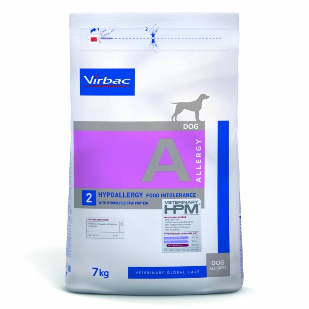 Croquettes chien veterinary hpm dog a2 allergy saumon - virbac 7 kg