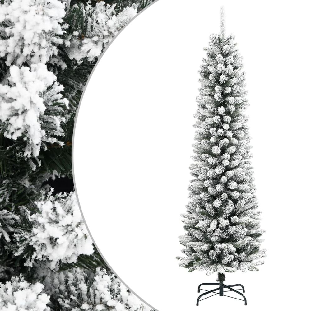 Sapin de noël artificiel mince floqué pvc/pe décoration d'hiver blanc 210 cm