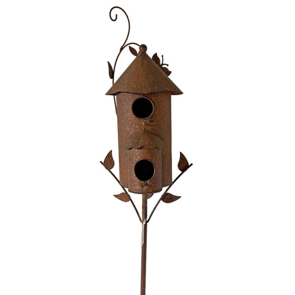 Nichoir cabane oiseaux fer rouille 23x23x160cm