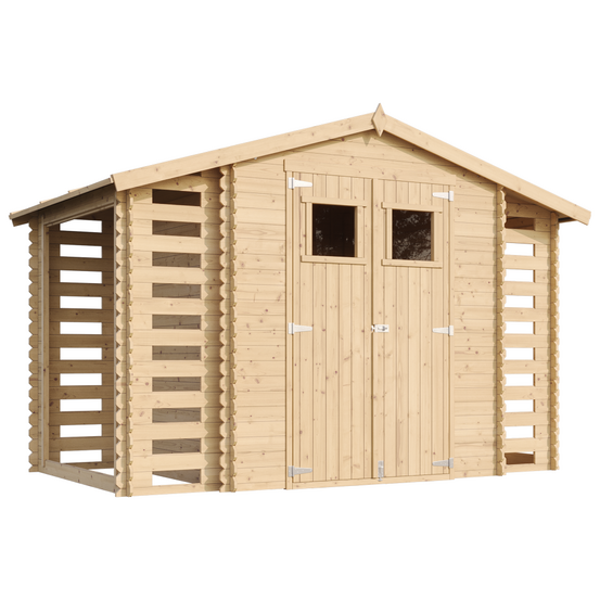 Abri de jardin en bois avec à bûches 5,47 m² - h218 x 328 x 206 cm - m391