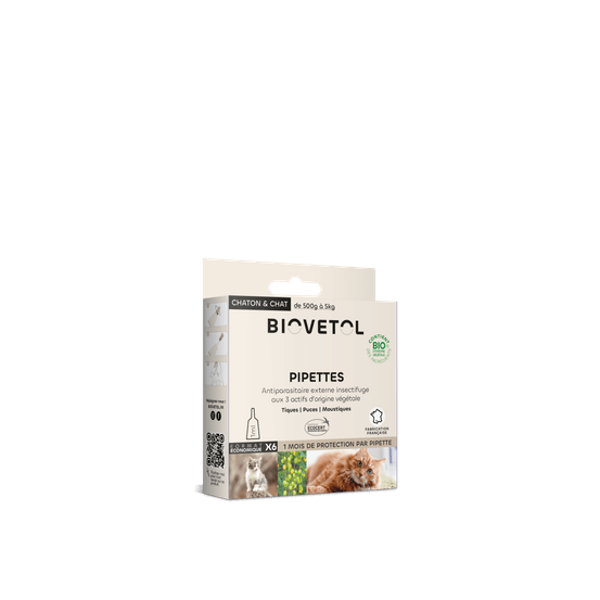Pipettes anti puces chat/chaton bio - certifié ecocert - 6 pipettes* 1ml