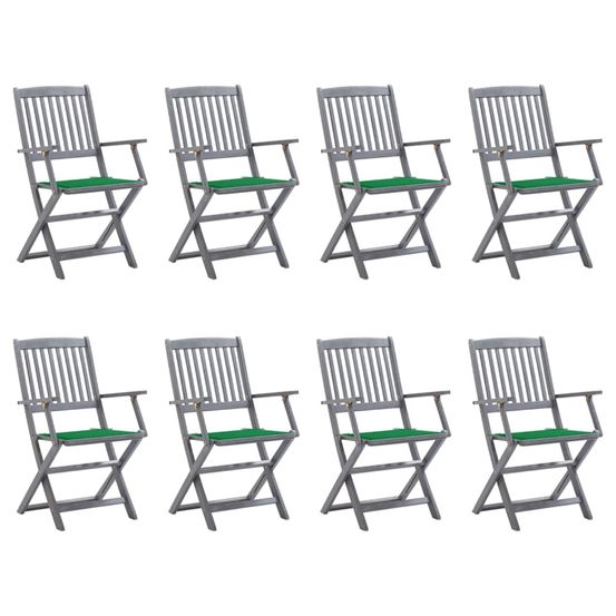 Chaises pliantes 8 pièces avec coussins en bois d'acacia massif