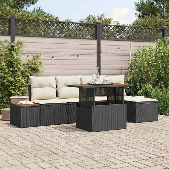 Ensemble de canapé de jardin 6 pcs noir poly rotin