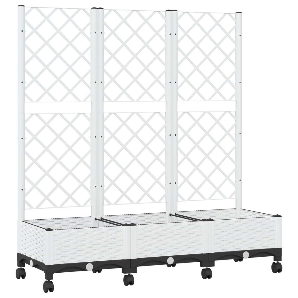 Bac de jardin avec treillis et roues blanc 120 x 40 x 131,5 cm