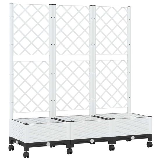 Bac de jardin avec treillis et roues blanc 120 x 40 x 131,5 cm