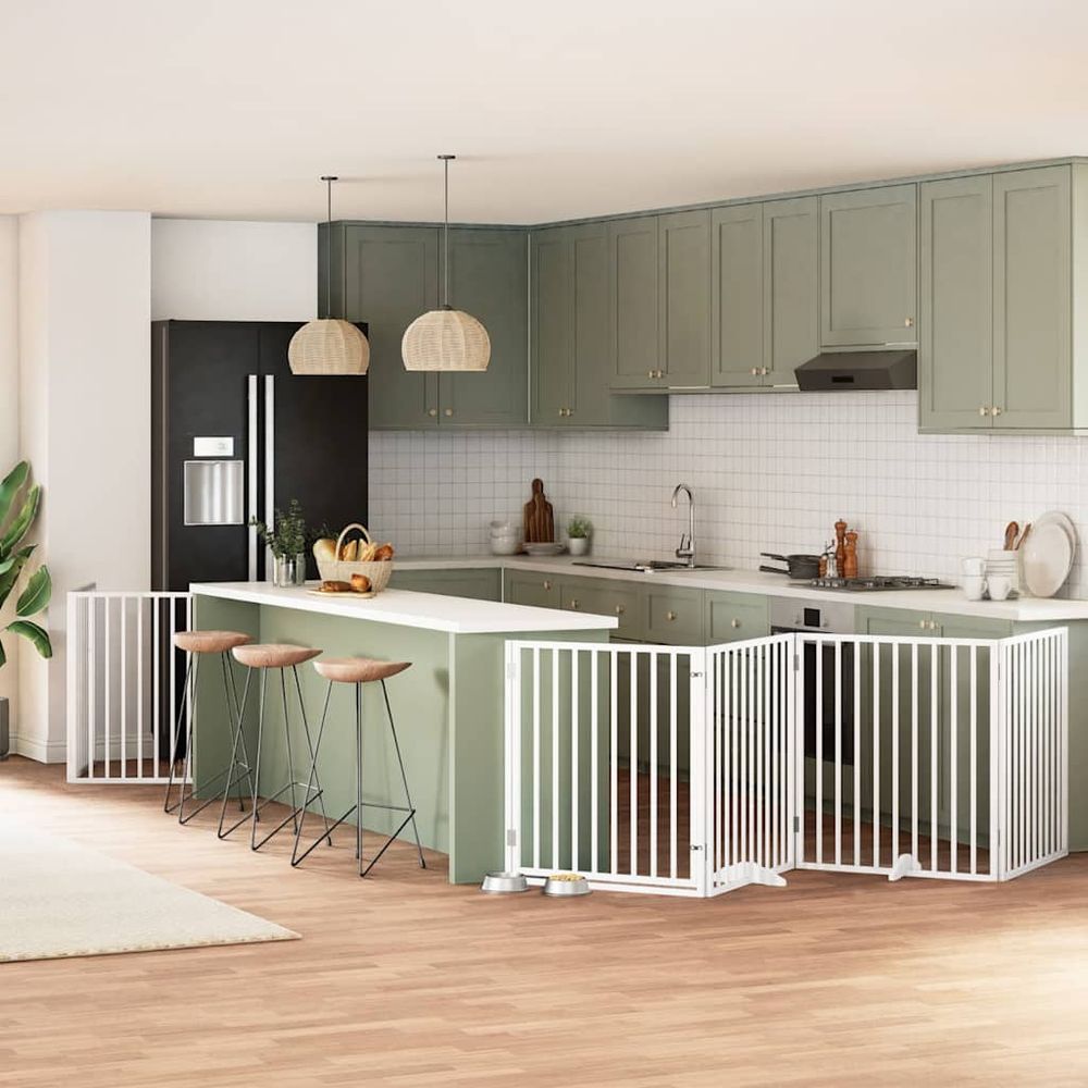 Barrière de sécurité chien en bois pliable 10 panneaux autoportante maison blanc