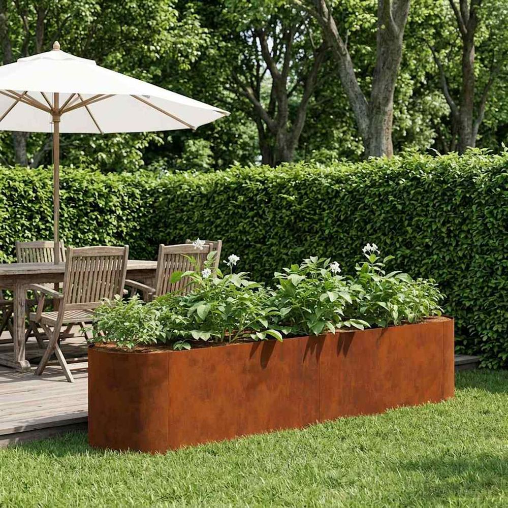 Bac potager surélevé acier patiné balcon terrasse sans fond 200x40x40cm rouge