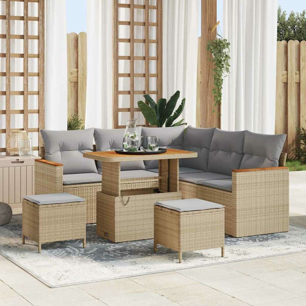 Ensemble de canapé de jardin 8 pcs beige polyrotin