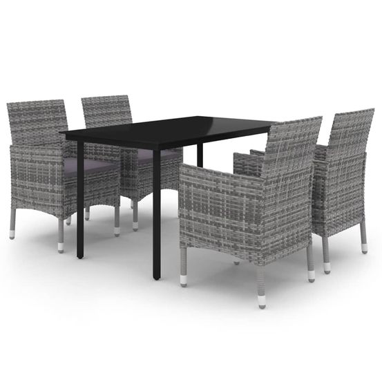 Ensemble à manger de jardin coussins 5 pcs résine tressée verre