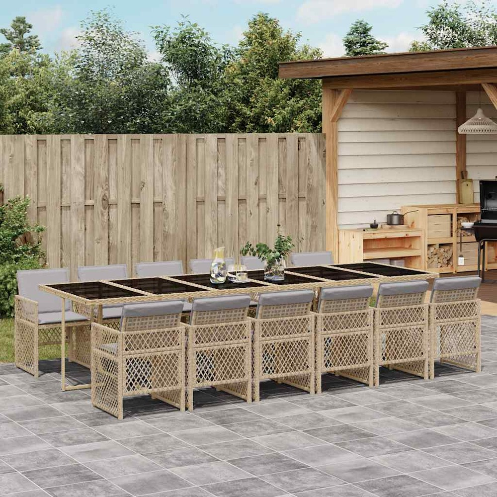 Ensemble à manger de jardin et coussins 13 pcs beige
