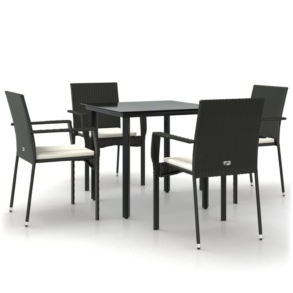 Ensemble à manger de jardin coussins 5pcs noir résine tressée