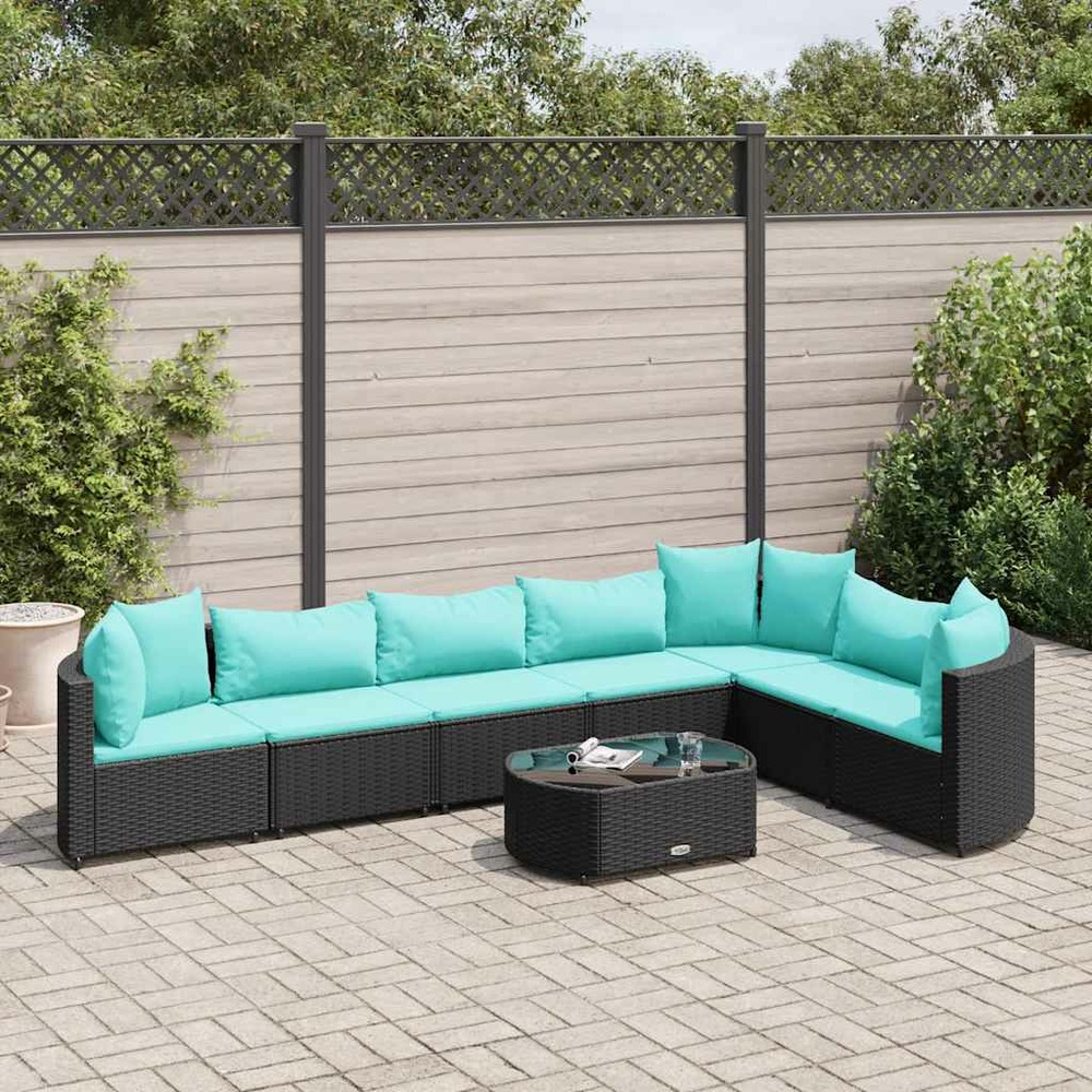 Salon de jardin 8 pcs avec coussins noir résine tressée