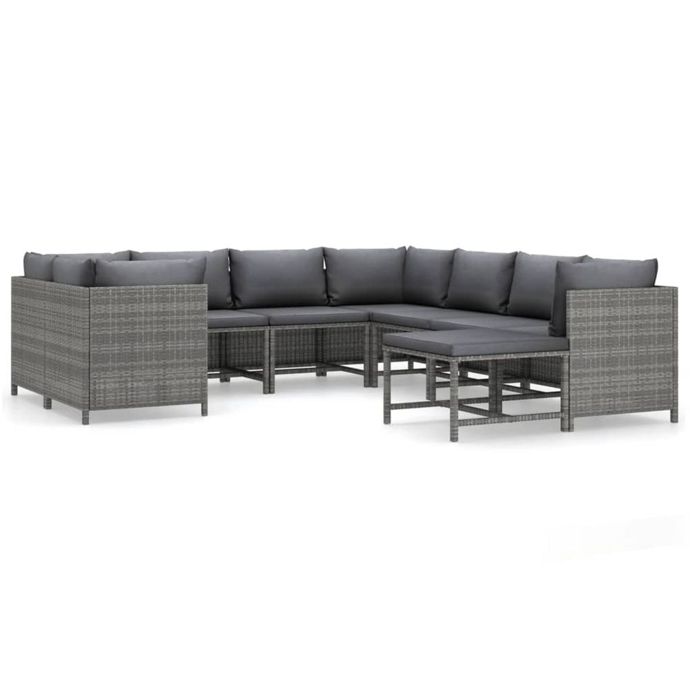 Salon de jardin 9 pcs avec coussins résine tressée gris