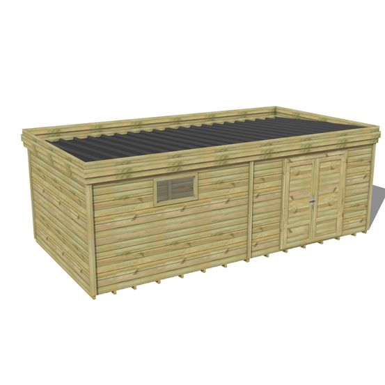 Abri de jardin bois pin traité autoclave 27mm - 6,795x3,44m / 23m2 - bac acier - plancher bois