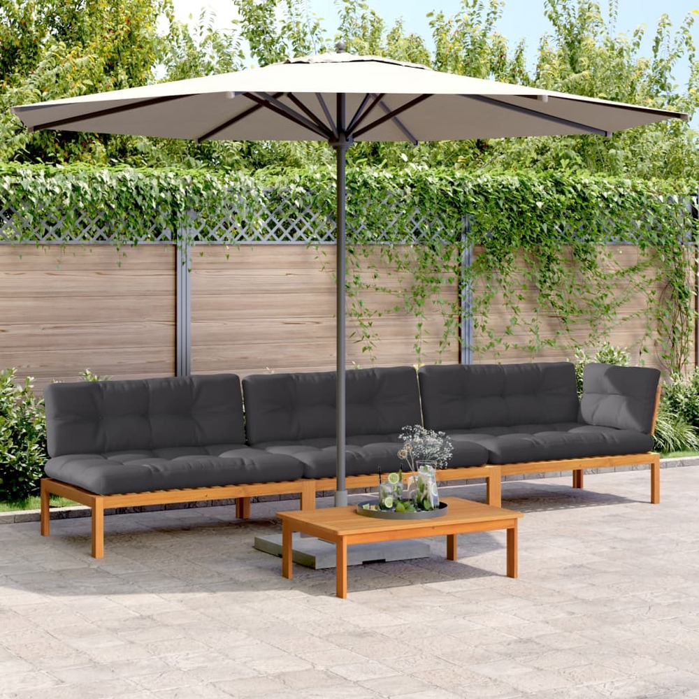 Salon palette de jardin avec coussins 4pcs bois d'acacia massif