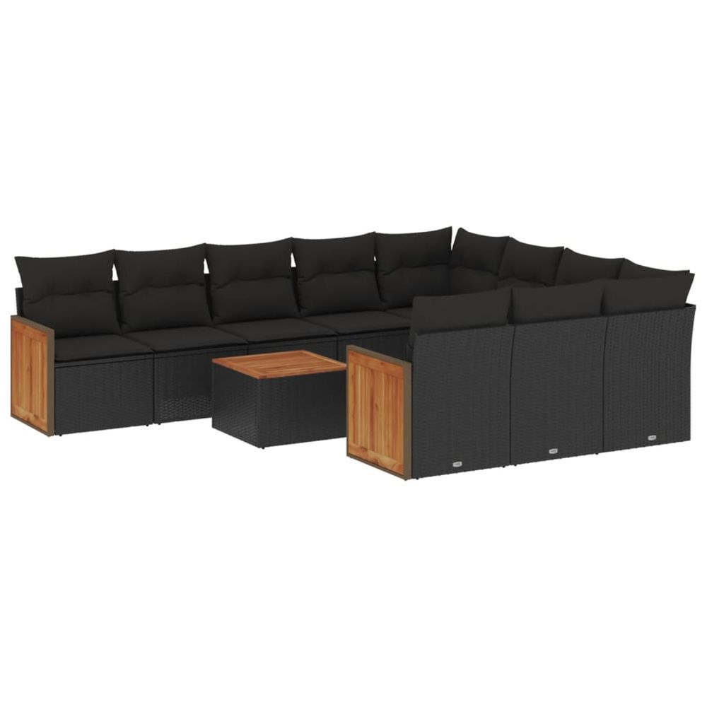 Salon de jardin 11 pcs avec coussins noir résine tressée