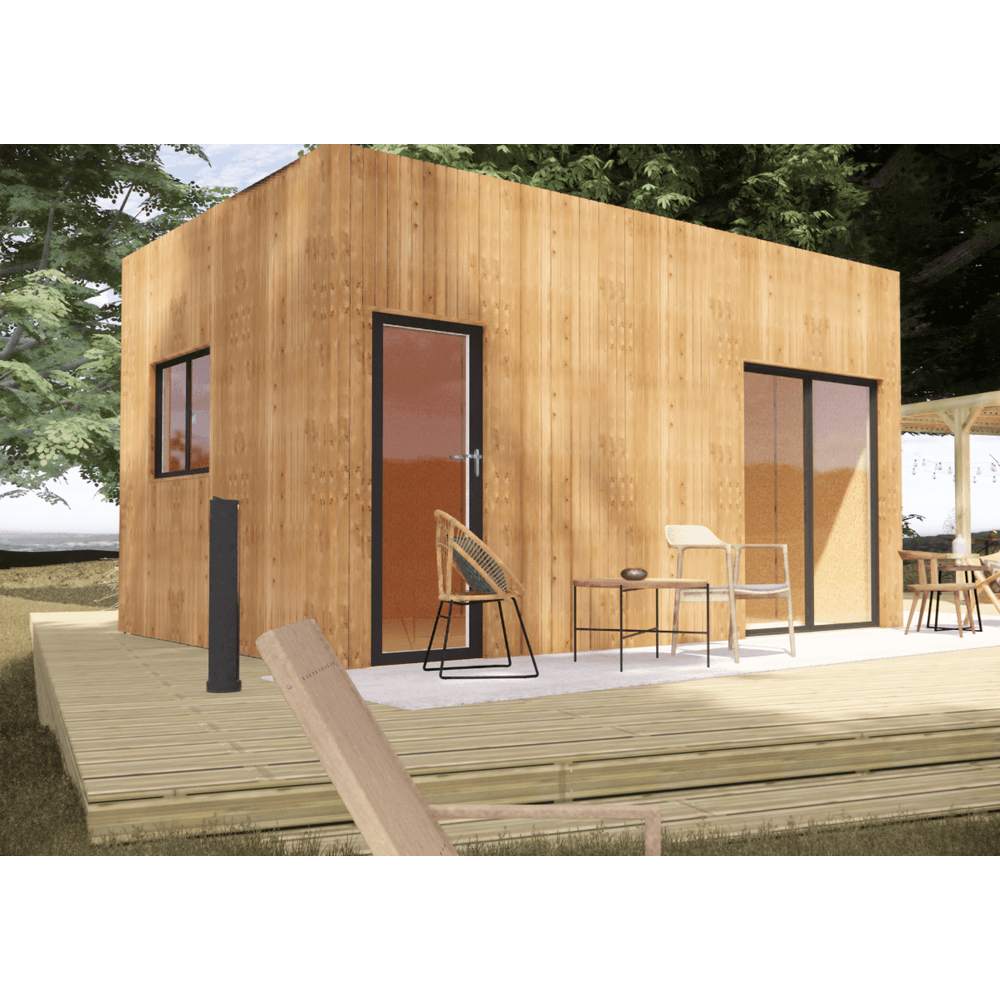 Bureau de jardin 4 saisons en bois 5,5 x 3,5 x 3,2 m / isolation re2020 avec plancher isolé