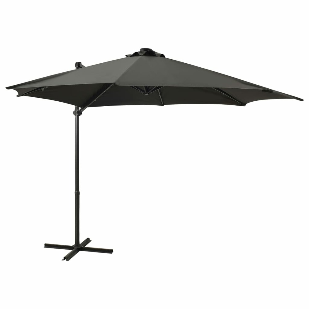 Parasol meuble de jardin déporté avec mât et lumières led 300 cm anthracite