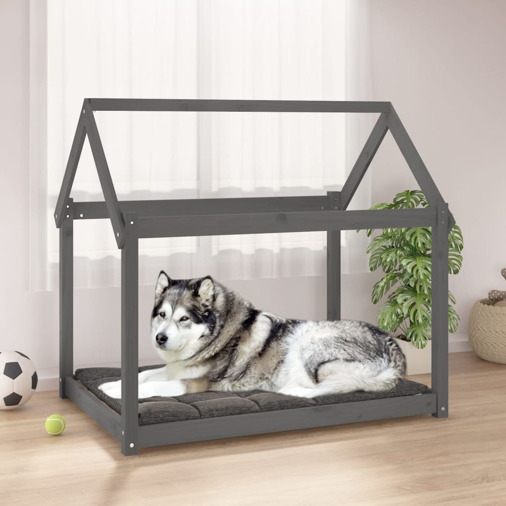 Lit pour chien gris 111x80x100 cm bois de pin solide