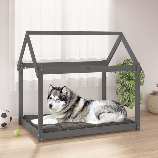 Lit pour chien gris 111x80x100 cm bois de pin solide