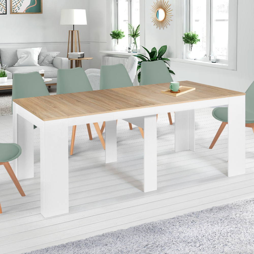 Table console extensible orlando 10 personnes 235 cm bois blanc et façon hêtre