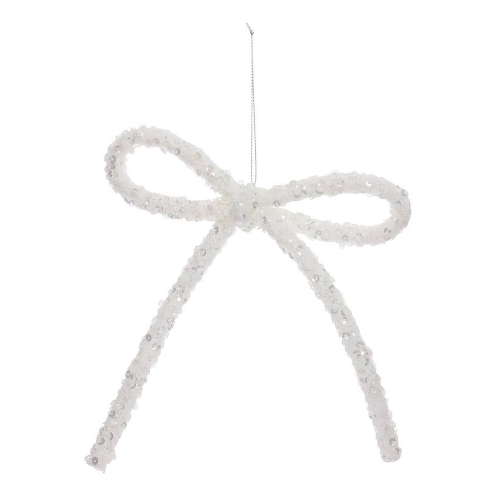 Suspension de sapin nœud blanc et rose 17 cm