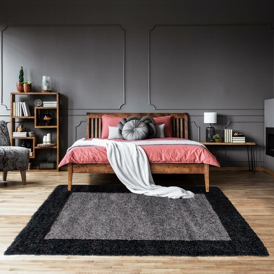 Tapis poils longs shaggy 160x230 rectangle tissé gris et anthracite