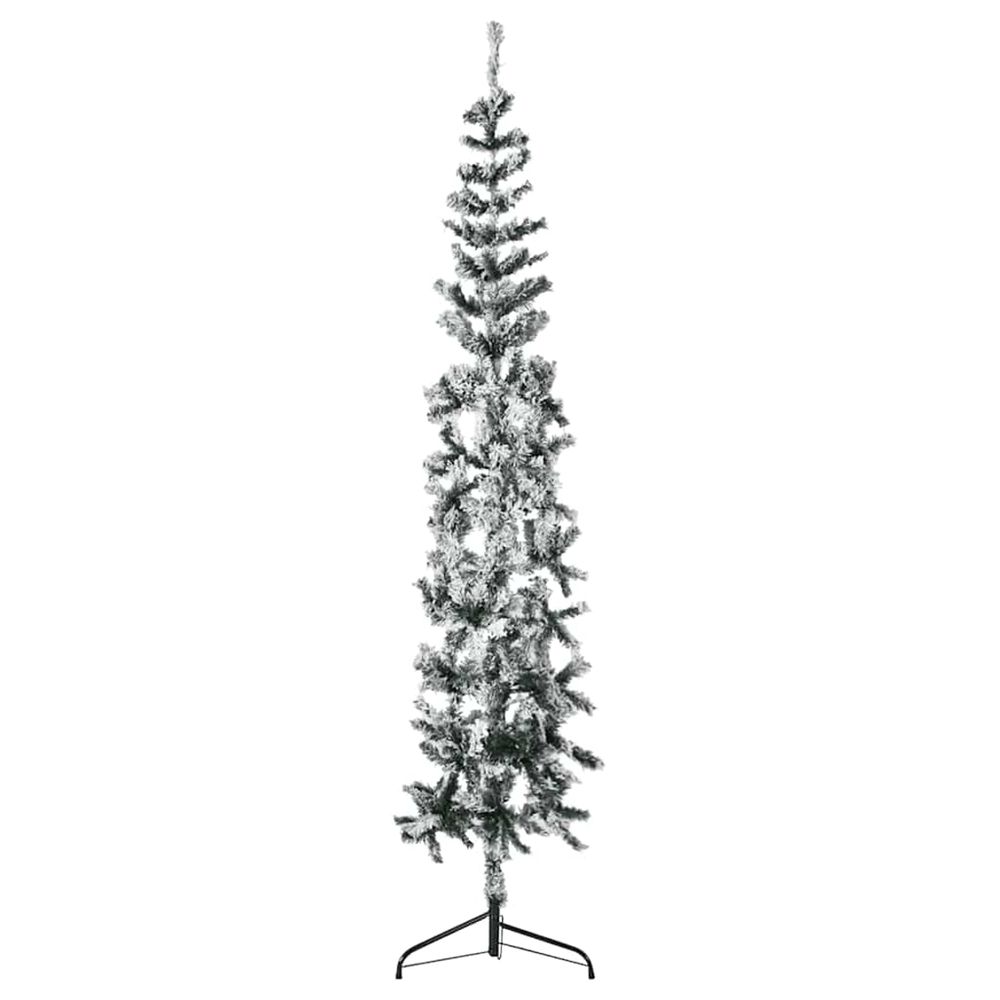 Demi sapin de noël artificiel mince avec neige floquée 240 cm
