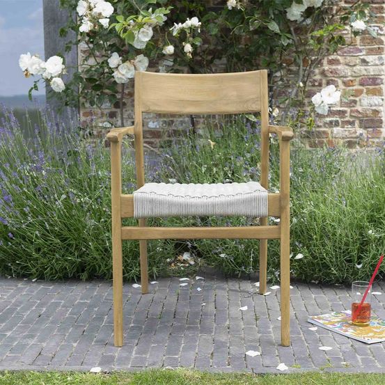 Fauteuil de jardin en teck avec cordage beige calvi