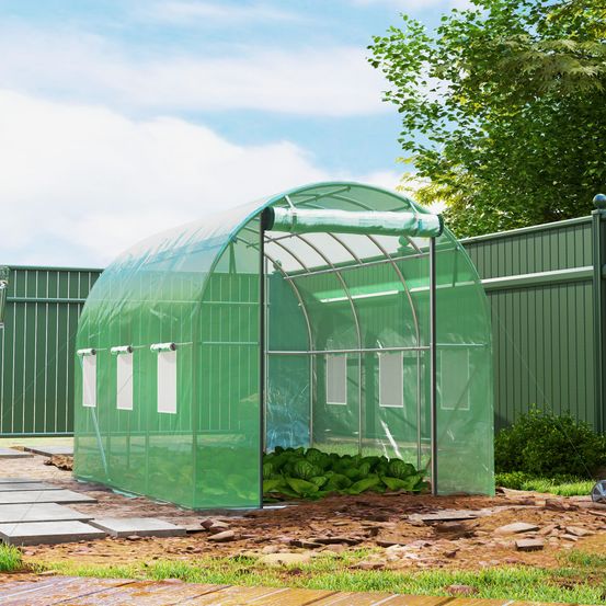 Serre tunnel acier galvanisé bâche plastique verte 300 x 200 x 195 cm culture potager - comfortxl outdoor living