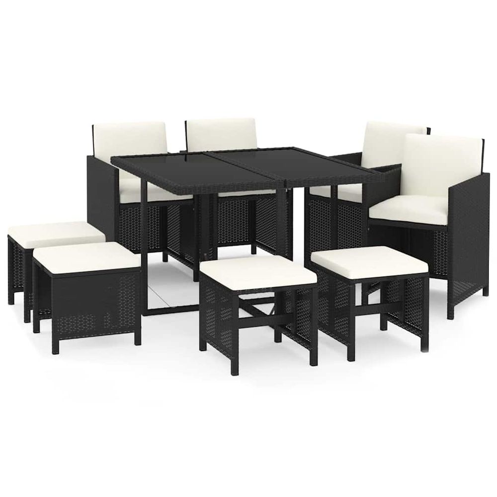 Ensemble à manger de jardin coussins 9pcs résine tressée noir