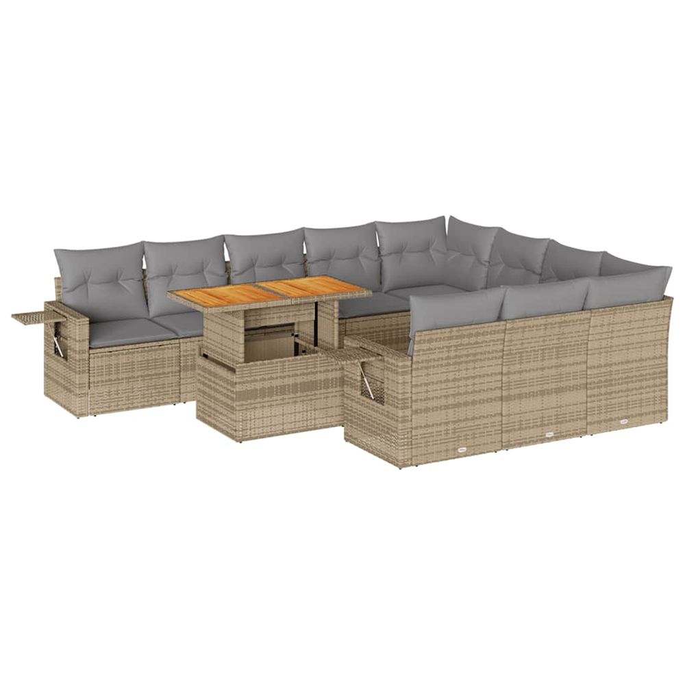 Salon de jardin 11 pcs avec coussins beige résine tressée