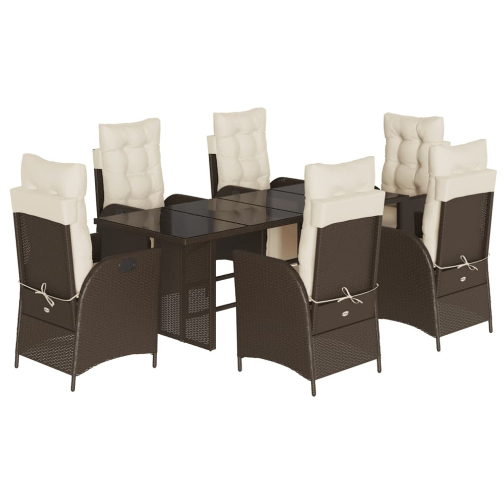 Ensemble à manger de jardin et coussins 7 pcs marron rotin