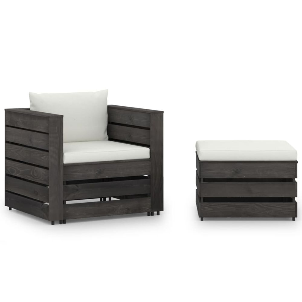 Salon de jardin 2 pcs avec coussins bois imprégné de gris
