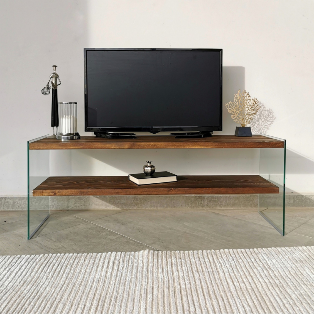 Meuble tv contemporain verre et bois 120 cm joy