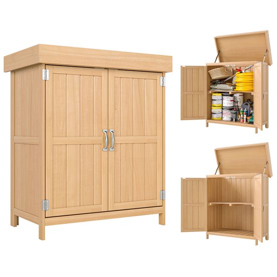 Armoire de jardin bois massif 74 x 43 x 88 cm terrasse balcon rangement outils toit ouvrant - comfortxl outdoor living