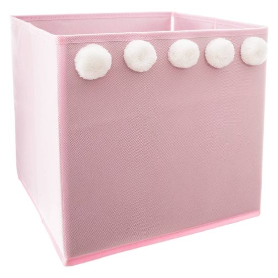 Bac de rangement enfant pompons rose 29x29cm