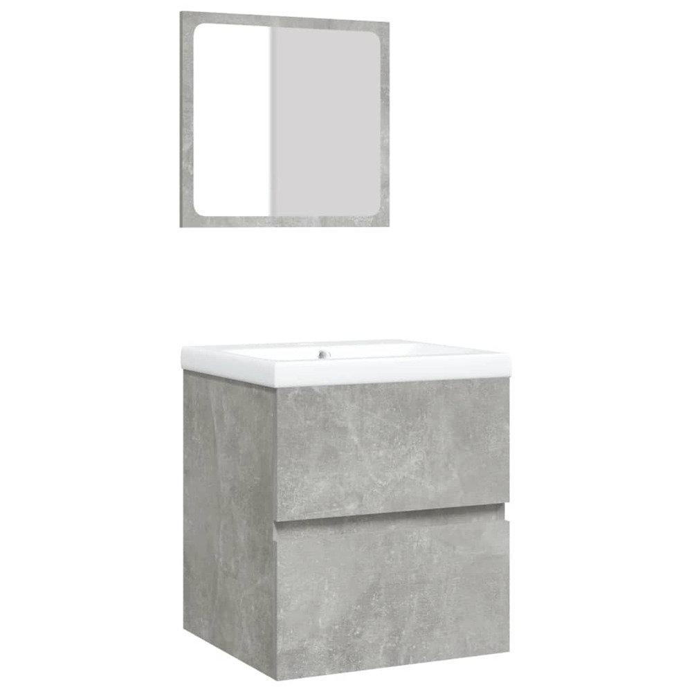 Armoire lavabo de salle de bain et bassin et miroir gris béton