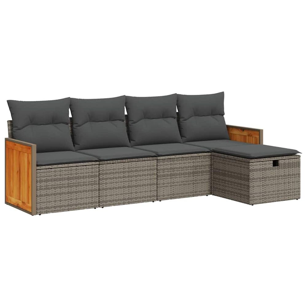 Salon de jardin 5 pcs avec coussins gris résine tressée