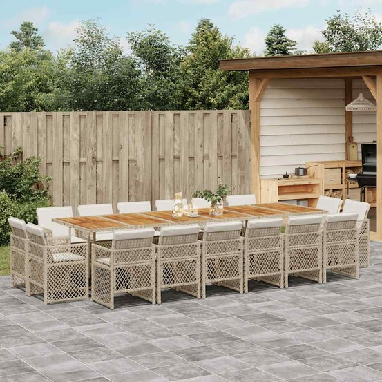 Ensemble à manger de jardin et coussins 17 pcs beige