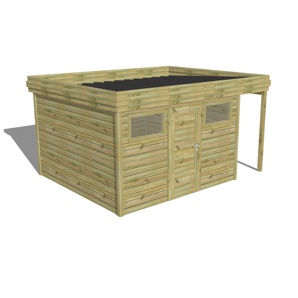 Abri de jardin bois pin traité autoclave 27mm - 4,44x3,44m / 15m2 - bac acier - abri français